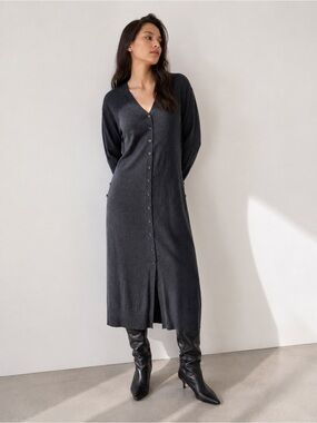 ZARA Charcoal Grey Lightweight Sweater Knit Midi Dress Size Small (Fits M/L)